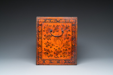 A Chinese wooden chest with a Tingqua store label, Canton, 19th C.