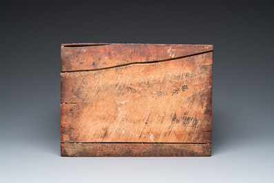 A Chinese wooden chest with a Tingqua store label, Canton, 19th C.