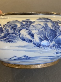 A Chinese silver-mounted blue and white 'Bleu de Hue' bowl and cover for the Vietnamese market, 19th C.