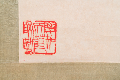 D'apr&egrave;s Qi Baishi 齊白石 (1864-1957): 'Lampe &agrave; huile et deux phal&egrave;nes', encre et couleurs sur papier