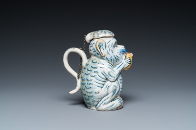A polychrome Dutch Delft 'monkey' jug, 18th C.