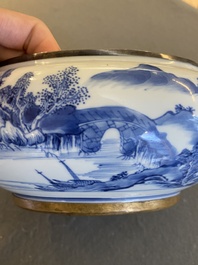 A Chinese silver-mounted blue and white 'Bleu de Hue' bowl and cover for the Vietnamese market, 19th C.