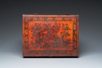 A Chinese wooden chest with a Tingqua store label, Canton, 19th C.