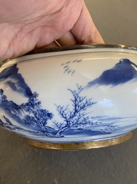 A Chinese silver-mounted blue and white 'Bleu de Hue' bowl and cover for the Vietnamese market, 19th C.