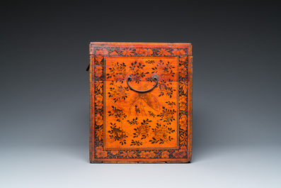 A Chinese wooden chest with a Tingqua store label, Canton, 19th C.