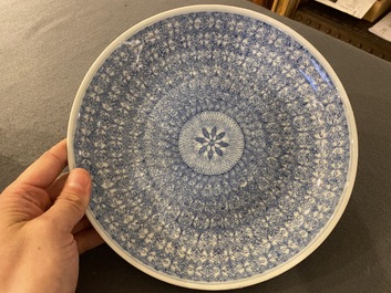 A Chinese blue and white dish with floral design, Guangxu mark and of the period