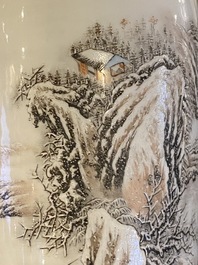 A Chinese 'snowy winter landscape' vase, signed and sealed He Xuren 何許人, dated 1934