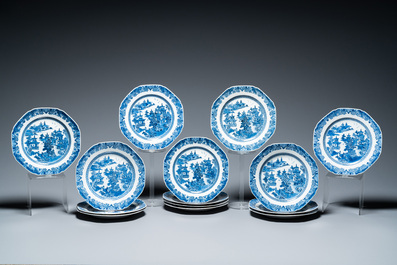 A Chinese blue and white 53-piece service, Qianlong