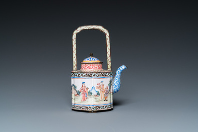 A Chinese Canton enamel teapot, a wine jug and a wine cup, Yongzheng/Qianlong