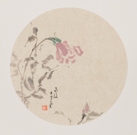 Wang Yi 王翼 (1975- ): 'Rozen, bamboe, blauwe regen', inkt en kleur op rijstpapier