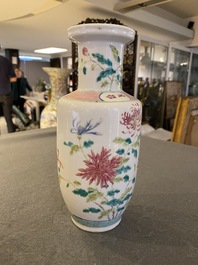 A Chinese famille rose rouleau vase, Daoguang mark, 19th C.