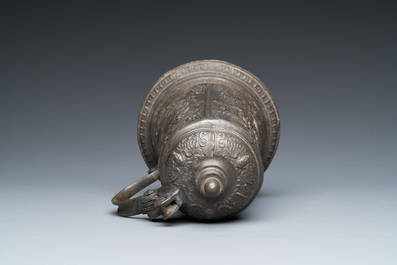 A pewter 'Three continents' mug and cover, monogram CE for Caspar Enderlein (1560&ndash;1633), Nuremberg, 16/17th C.