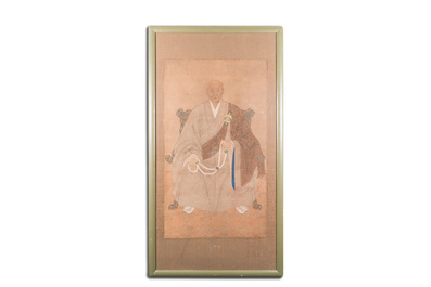 Japanse school: Portret van een Obaku priester, inkt en kleur op papier, Edo, 17e eeuw
