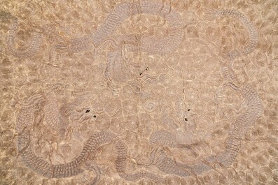 A large Japanese metal-thread-embroidered 'three dragons' wall tapestry, Edo, 18/19th C.