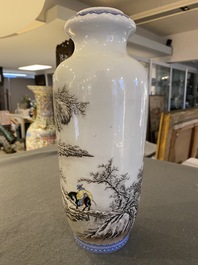 Vase en porcelaine de Chine &agrave; d&eacute;cor d'un paysage hivernale, sign&eacute; He Xuren 何許人, dat&eacute; 1934