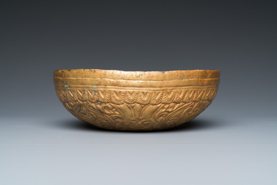 An Ottoman 'tombak' gilt-copper hammam bowl or 't&acirc;s', Turkey, 18/19th C.