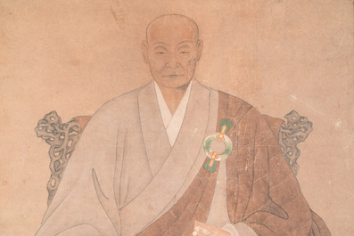 Japanse school: Portret van een Obaku priester, inkt en kleur op papier, Edo, 17e eeuw