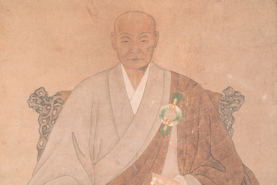 Ecole japonaise: Portrait d'un pr&ecirc;tre Obaku, encre et couleurs sur papier, Edo, 17&egrave;me