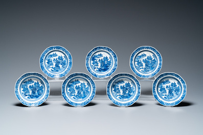 A Chinese blue and white 53-piece service, Qianlong