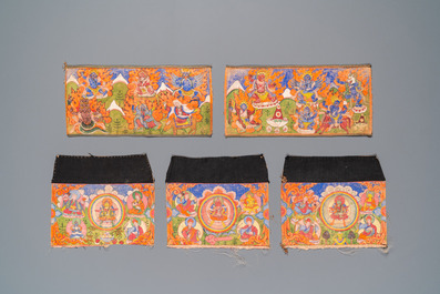 Neuf peintures votives sur coton, Tibet, 19&egrave;me