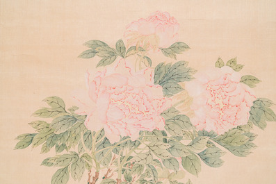 Qiu Jin 秋瑾 (1875-1907): &lsquo;Pioenen&rsquo;, inkt en kleur op zijde