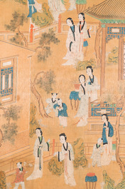 Ecole chinoise: Deux sc&egrave;nes aux femmes et gar&ccedil;ons, encre et couleurs sur soie, Qing
