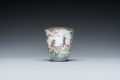 A Chinese Canton enamel teapot, a wine jug and a wine cup, Yongzheng/Qianlong