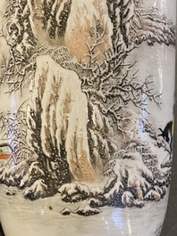 A Chinese 'snowy winter landscape' vase, signed and sealed He Xuren 何許人, dated 1934