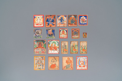 An extensive collection of 61 tsaklis on cotton and paper, Tibet and/or Mongolia, 18/20th C.