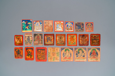 An extensive collection of 61 tsaklis on cotton and paper, Tibet and/or Mongolia, 18/20th C.