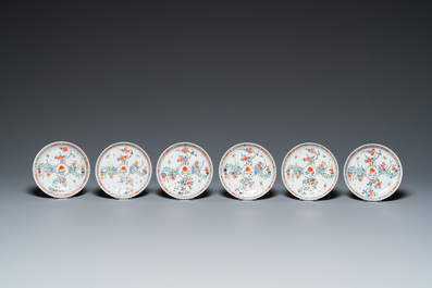 A Chinese famille verte dish, three plates and six saucers, Kangxi