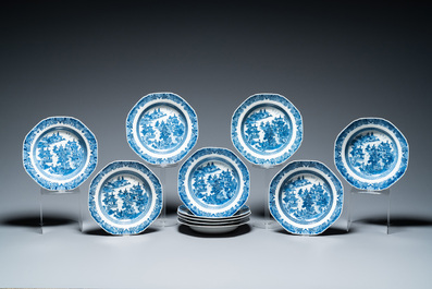 A Chinese blue and white 53-piece service, Qianlong