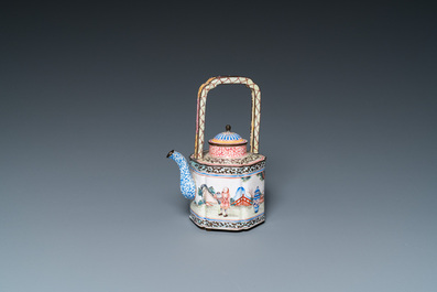 A Chinese Canton enamel teapot, a wine jug and a wine cup, Yongzheng/Qianlong
