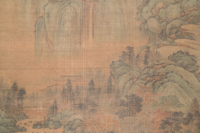 Du Qiong 杜瓊 (1396-1474): 'Paysage montagneux aux pins', encre et couleurs sur soie, dat&eacute; juillet 1440