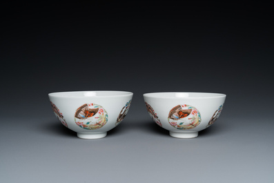 A pair of Chinese famille rose 'butterfly' bowls, Yonzheng mark, probably Republic