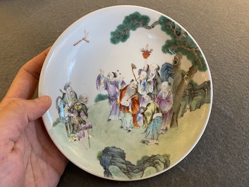 A Chinese famille rose 'immortals' plate, Jiaqing mark and of the period