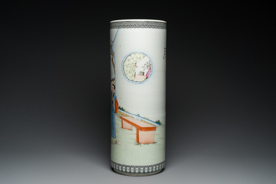 A Chinese cylindrical famillle rose vase, Republic