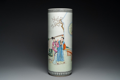 A Chinese cylindrical famillle rose vase, Republic