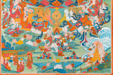 Twee thangka's met Shakyamuni Boeddha, Tibet, 20e eeuw