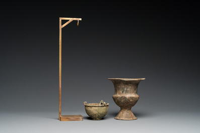 A Byzantine or Roman bronze vase and a hanging incense burner, 5/7th C.