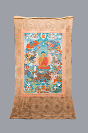 Twee thangka's met Shakyamuni Boeddha, Tibet, 20e eeuw