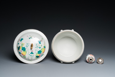 A Chinese silver-mounted famille rose vase and a covered bowl, 19th C.
