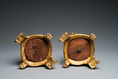 A pair of Chinese powder-blue vases with gilt bronze lamp mounts, Kangxi and 19th C.