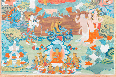 Twee thangka's met Shakyamuni Boeddha, Tibet, 20e eeuw