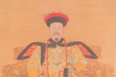 Ecole chinoise: 'Portrait de l'empereur Yongzheng', encre et couleurs sur soie, Qing