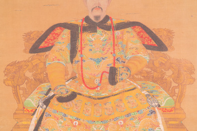 Ecole chinoise: 'Portrait de l'empereur Yongzheng', encre et couleurs sur soie, Qing