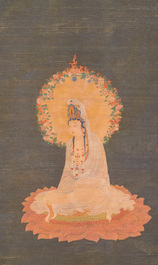 Chinese school: 'Bodhisattva', ink and colour on silk, Qing