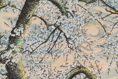 Tao Lengyue 陶冷月 (1895-1985): 'Prunier sous la nuit &eacute;clair&eacute;e par la lune', encre et couleurs sur papier