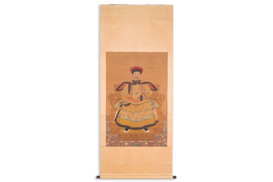 Chinese school: 'Portret van keizer Yongzheng', inkt en kleur op zijde, Qing