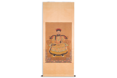 Ecole chinoise: 'Portrait de l'empereur Yongzheng', encre et couleurs sur soie, Qing